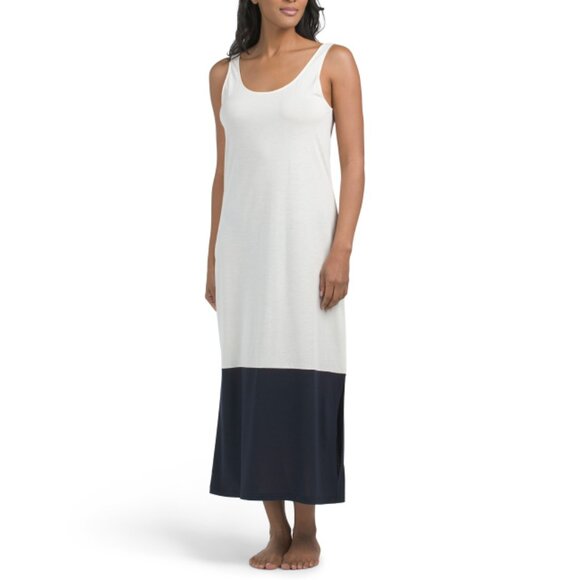 HANRO Antique White Made In Portugal Laura Color Block Tank Nightgown